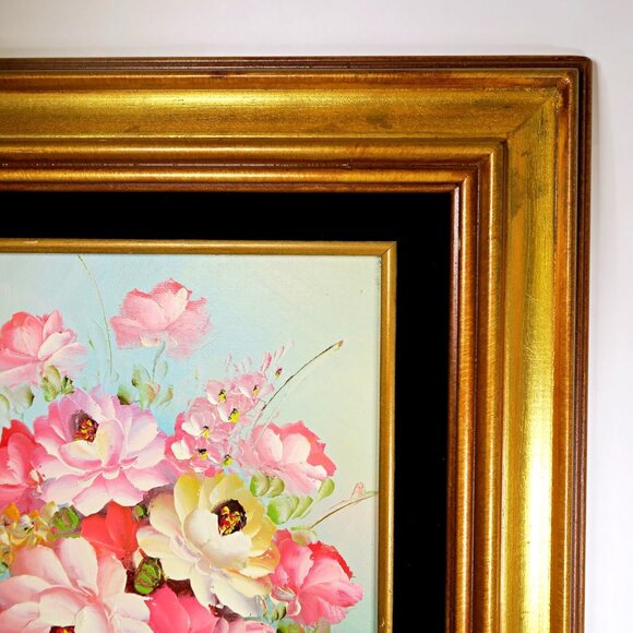 Robert Cox Signed 14x15" Framed Oil Painting Floral Still Life in Pink Vase - Picture 4 of 10